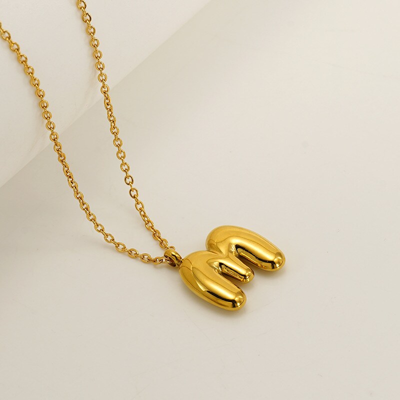 Gold color / 1 Piece Simple Series Daily Letter M Titanium Steel 18K Gold Plated Unisex Pendant Necklaces Picture13